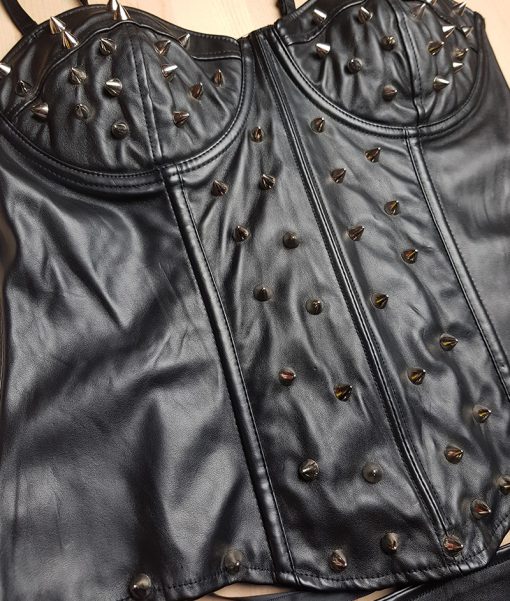 Kinky lederlook corset en rokje met studs - Afbeelding 2