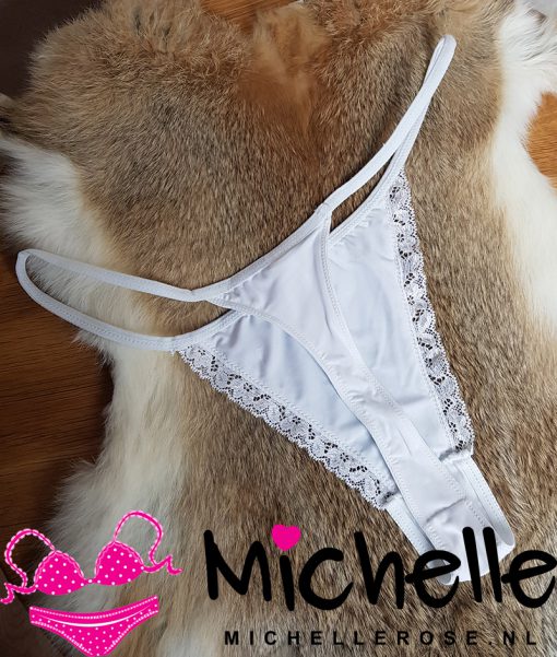 Witte gedragen string met roze strikje - Afbeelding 2