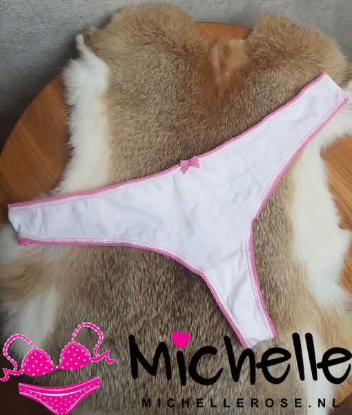 Witte katoenen string met roze randje