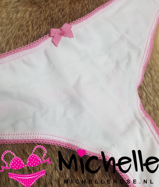 Witte katoenen string met roze randje - Afbeelding 2