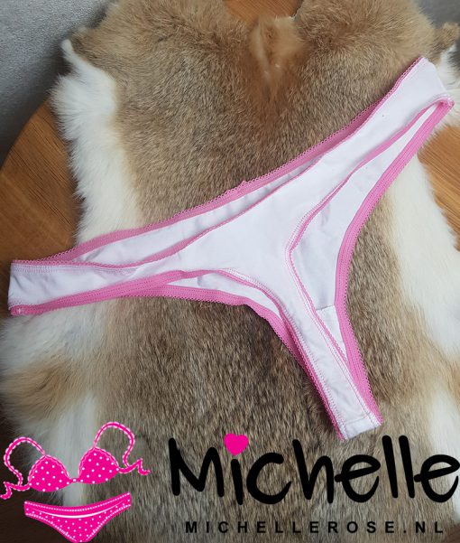 Witte katoenen string met roze randje - Afbeelding 3