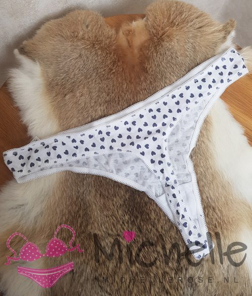 Witte katoenen string met hartjes - Afbeelding 3