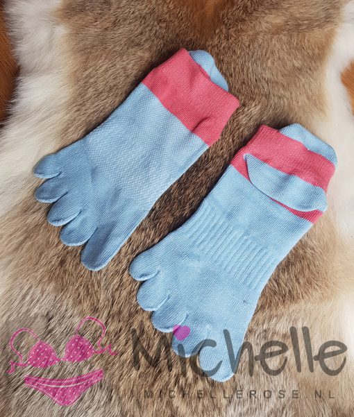 Gedragen teensokjes blauw met roze