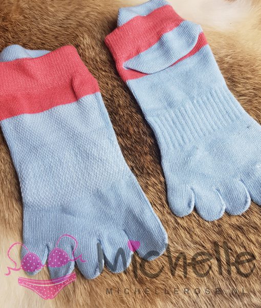 Gedragen teensokjes blauw met roze - Afbeelding 2