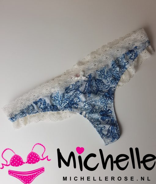 Fijne string met blauwe print