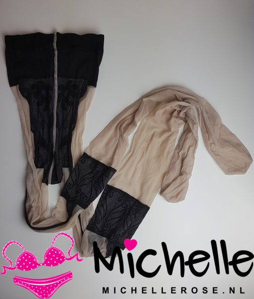 Gedragen fantasie panty met kousenmotief