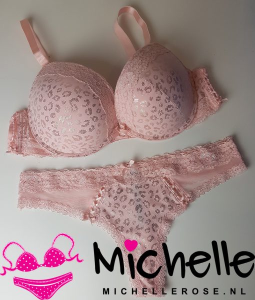 Schattig roze bh setje met glimmend panterprint