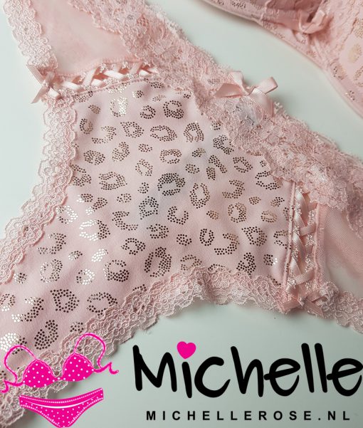 Schattig roze bh setje met glimmend panterprint - Afbeelding 2