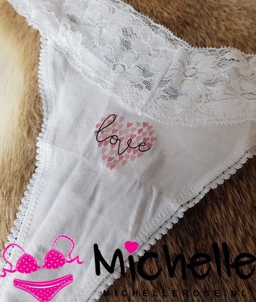 Witte gedragen string met hartje en love - Afbeelding 3