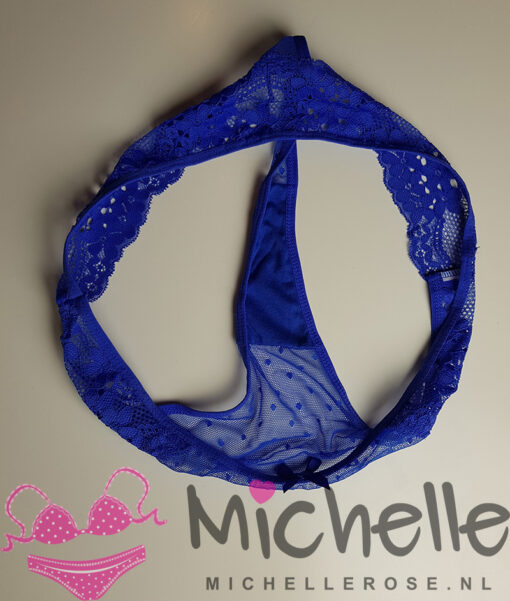 Blauwe doorschijnende string met kant - Afbeelding 2