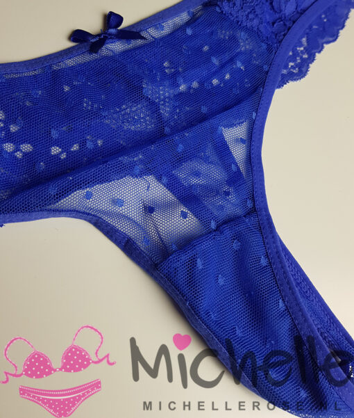 Blauwe doorschijnende string met kant - Afbeelding 3
