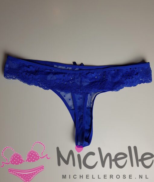 Blauwe doorschijnende string met kant - Afbeelding 4