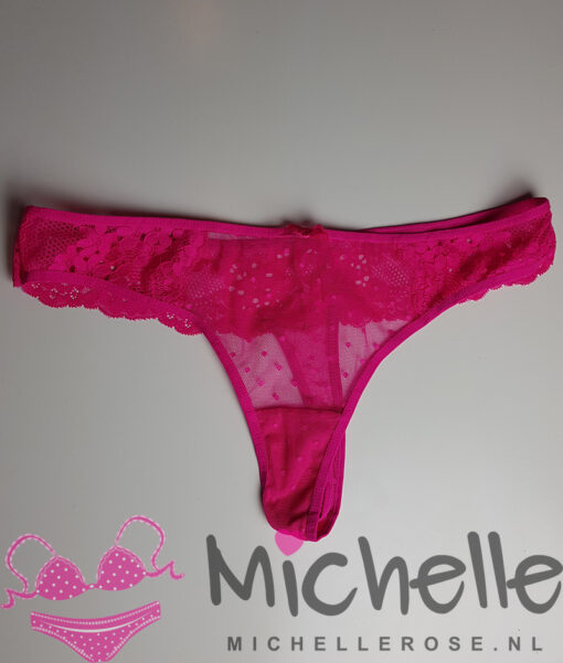 Roze doorschijnende string met kant