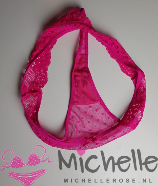 Roze doorschijnende string met kant - Afbeelding 2