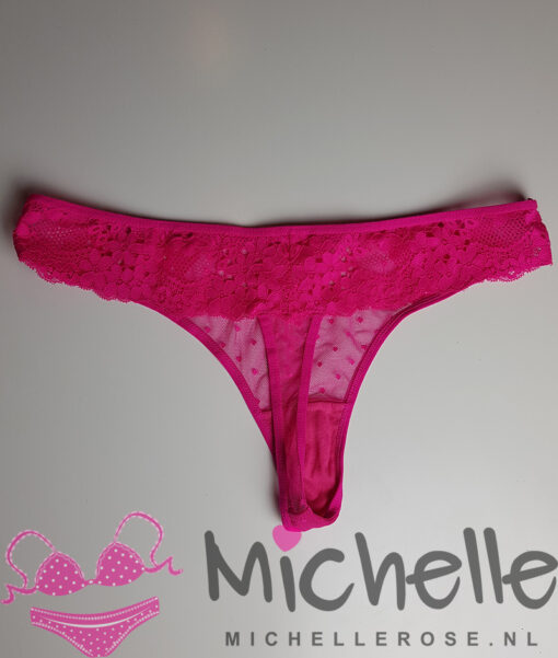 Roze doorschijnende string met kant - Afbeelding 4