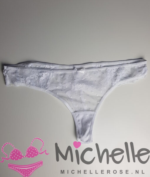Witte doorschijnende string met kant