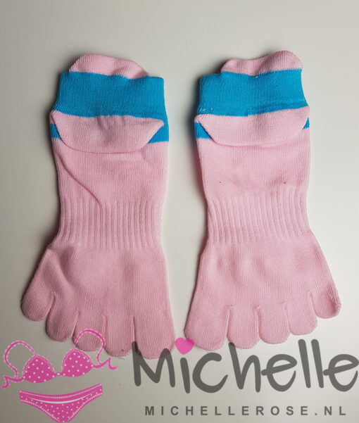 Gedragen teensokjes - Roze met blauw - Afbeelding 2