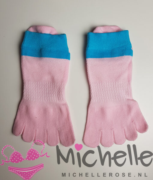 Gedragen teensokjes - Roze met blauw