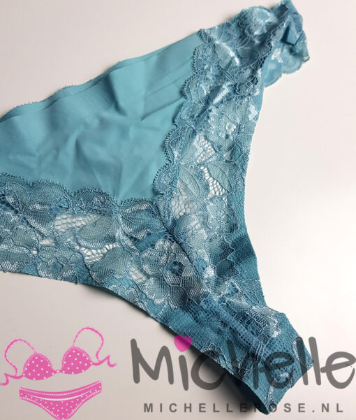 Blauwe string met kant - Afbeelding 3