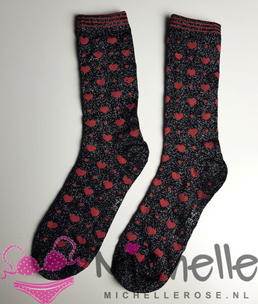 Glitter sokken met rode hartjes