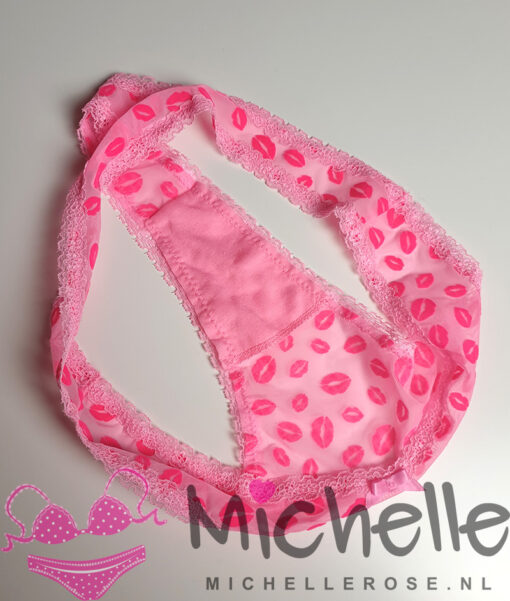 Roze gedragen string met kuslipjes - Afbeelding 2