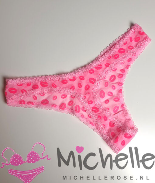 Roze gedragen string met kuslipjes - Afbeelding 4