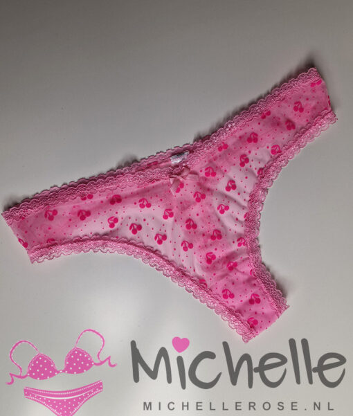 Doorschijnende roze string met kersjes