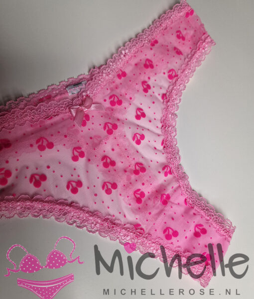 Doorschijnende roze string met kersjes - Afbeelding 2
