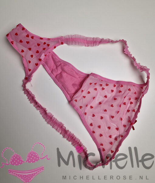 Schattige roze gedragen string met rode hartjes - Afbeelding 2