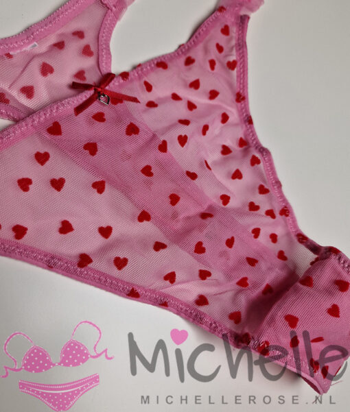 Schattige roze gedragen string met rode hartjes - Afbeelding 3