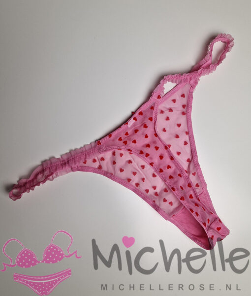 Schattige roze gedragen string met rode hartjes - Afbeelding 4